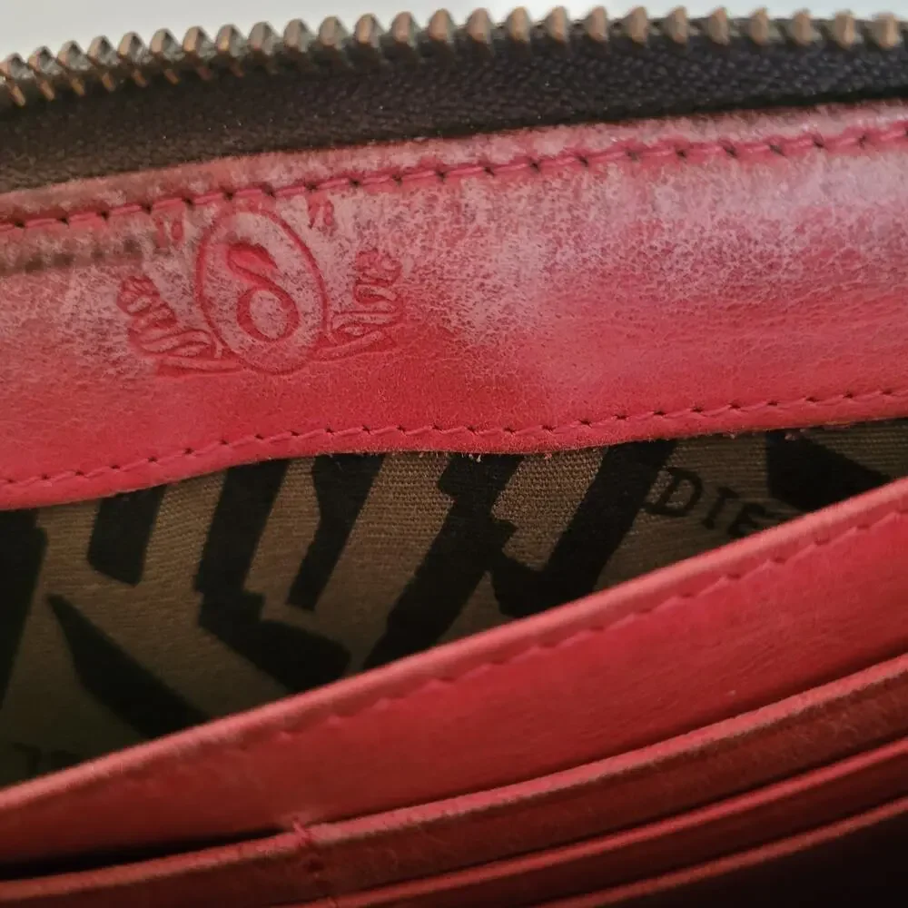 Diesel Brown Pink Leather Large Wallet Clutch‎ Accordion Zip Around Long Logo